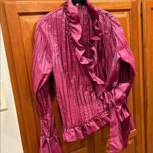 Sunny Leigh Women’s Ruffled Pintuck Blouse - Magenta